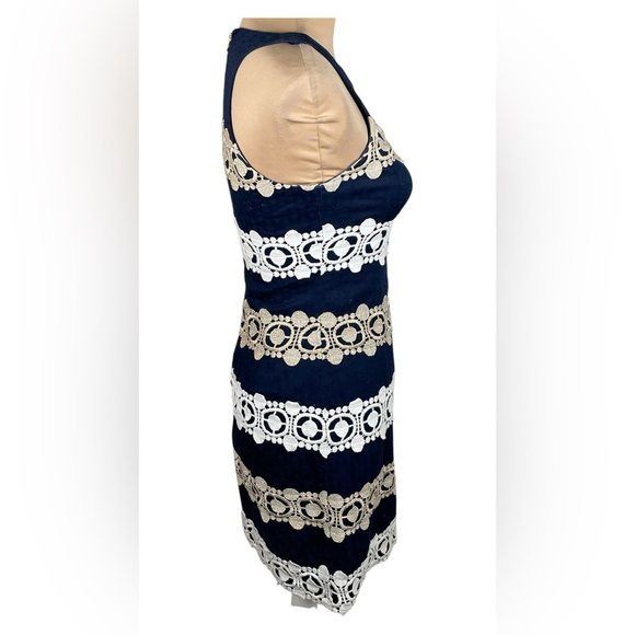 Lilly Pulitzer Navy White Gold Augusta Shift Blue with Lace Trim Cocktail Dress - Picture 8 of 14